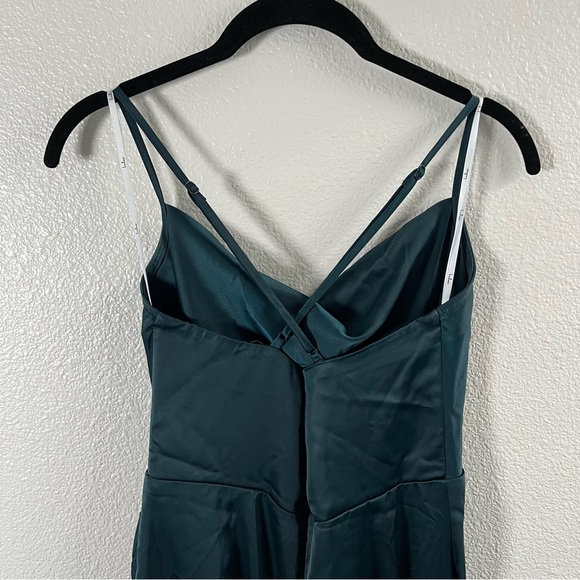 Lulus Moments of Beauty Dark Teal Satin Cowl Neck Tulip Maxi Dress Small - Picture 8 of 11